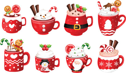 Watercolor Illustration set of Christmas drink