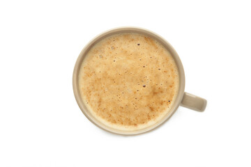 Cappuccino or latte isolated on white background. Cafe and bar, barista art concept.