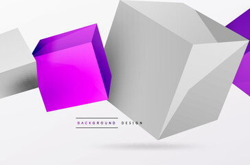 3d cubes vector abstract background. Composition of 3d square shaped basic geometric elements. Trendy techno business template for wallpaper, banner, background or landing