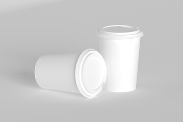 Paper coffee cup mockup with lid 3D render with space for design