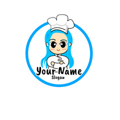 vector pretty girl in chef uniform logo illustration
