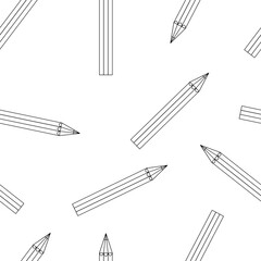 Seamless pattern with pencils on white background. Vector illustration. Outline Design element.