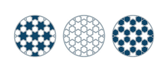 Set of Islamic traditional rosettes for greetings cards decoration and design isolated on white backgrounds. Vector illustration.