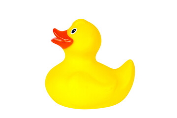 Yellow plastic rubber duck, png stock photo file cut out and isolated on a transparent background