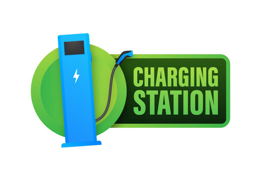 EV charging station banner. Vector stock illustration
