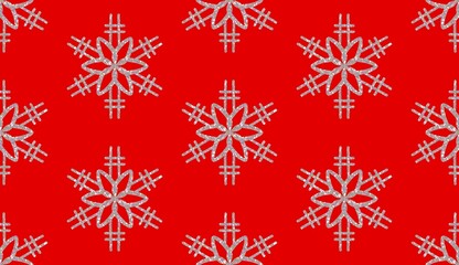 Naklejka na ściany i meble Christmas Snowflake Flat Colors Seamless Pattern On Red Background.Snowflake icon. Design for decorating,background, wallpaper, illustration, fabric, clothing.