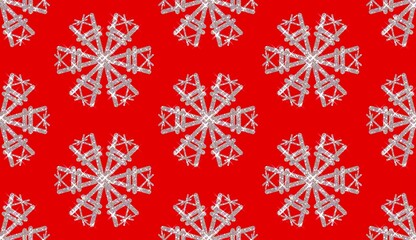 Christmas Snowflake Flat Colors Seamless Pattern On Red Background.Snowflake icon. Design for decorating,background, wallpaper, illustration, fabric, clothing.