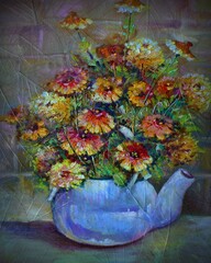  oil  color   painting  flower  in   vase  