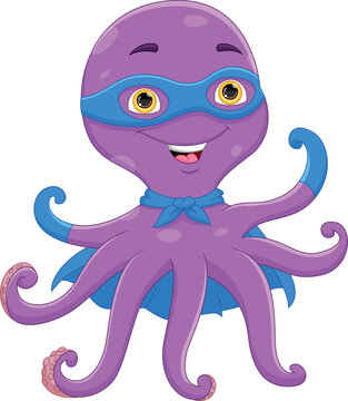 cartoon cute octopus in superhero costume