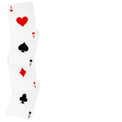 Winning poker combination of four aces, playing cards on white.	