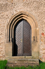 Fototapeta premium The main portal of the church. Swierzawa, Lower Silesian Voivodeship, Poland.