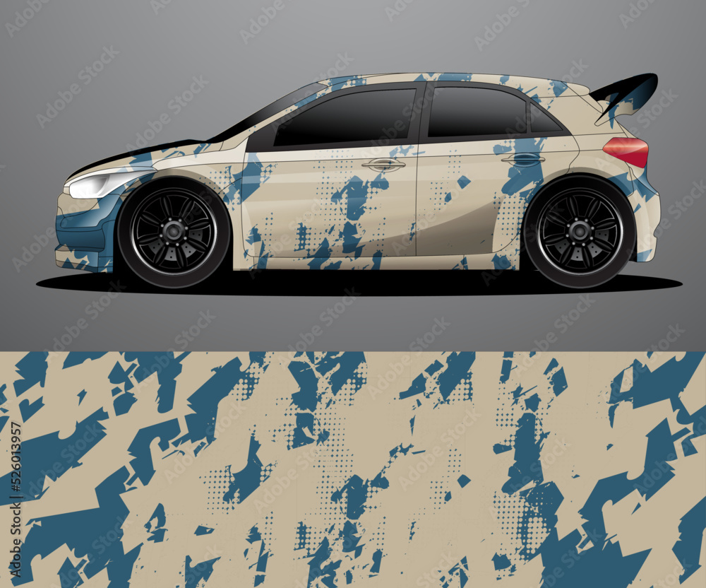 Wall mural rally car decal graphic wrap vector, abstract background