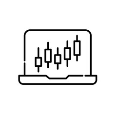 Candlestick stock chart on a laptop. Pixel perfect, editable stroke line icon