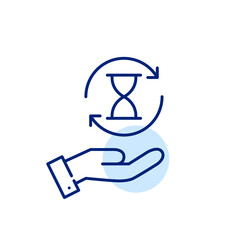 Hand holding hourglass time icon. Pixel perfect, editable stroke line art