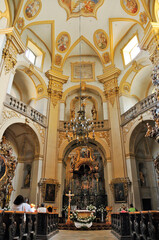 Fototapeta na wymiar Interior of the Basilica of the Visitation. Wambierzyce, Lower Silesian Voivodeship, Poland.