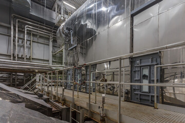 Workshop interior of big chemical factory.