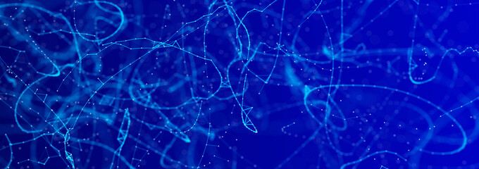 Abstract digital communication points. Technological background. Network connection structure. Color plexus effect. 3D