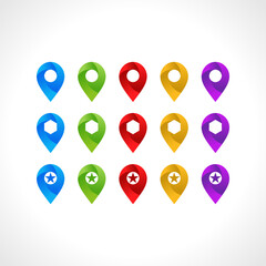 Set of map pin location icons color variation template