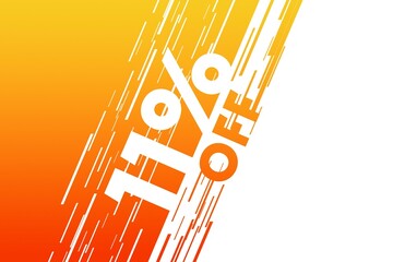 11 eleven Percent off price sale discount. background orange