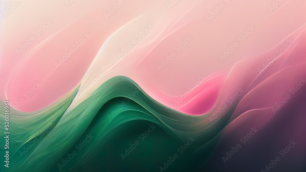 Poster green and pink pastel flowing abstract shapes. creative smooth texture. 4k wallpaper with modern liq