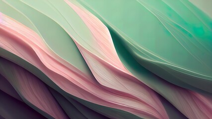 Green and pink pastel flowing abstract shapes.  Creative smooth texture. 4K wallpaper with modern liquid flow. Pattern of light green colors. 