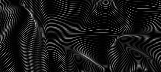 3D Vector wave lines pattern smooth curve flowing dynamic white light isolated on black background for concept of technology, digital, communication, science, music