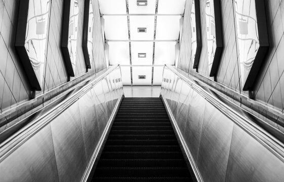 Looking Up A Moving Escalator At Subway Station