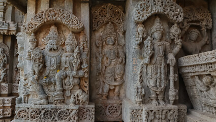 The Sculptures of Hindu God and Goddess on the Javagal Temple, Lakshminarshimha Temple, Hassan, Karnataka.