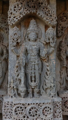 Fototapeta na wymiar The Carving Sculpture of Lord Vishnu on the Javagal Temple, Karnataka. The Masterpiece Artwork of Carvings, 