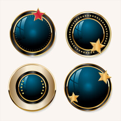 Collection of black blue and gold quality badges and labels 