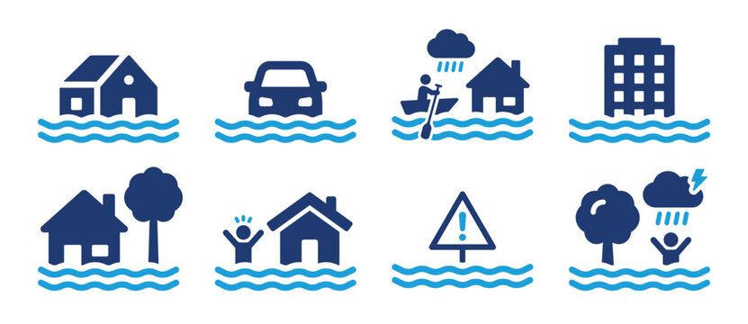 Flooding icon set. Inundation symbol vector illustration.