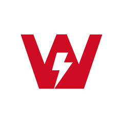 Letter W Electric Logo Concept With Power Icon, Volt Thunder Symbol Vector Template