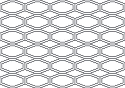 Contemporary tessellated geometric repeating octagon and diamonds regular grid pattern in double gray outlines, PNG Transparent Background	