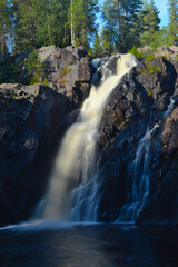 Hepoköngäs Puolanka Finland. One of the highest wild waterfalls in Finland. After the rains, the water flows rapidly.