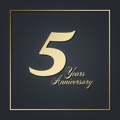 5 five Years anniversary design golden black. icon logo