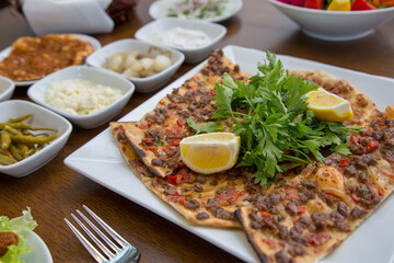 Pizza Lahmacun stock photo