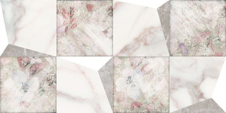 Pink flora and marble texture for ceramic design