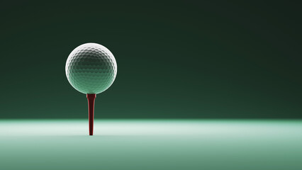 Stylish golf ball on tee on green background, 3d rendering