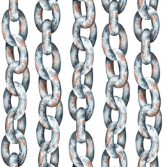 Chain seamless pattern. Watercolor illustration. Isolated on a white background.
