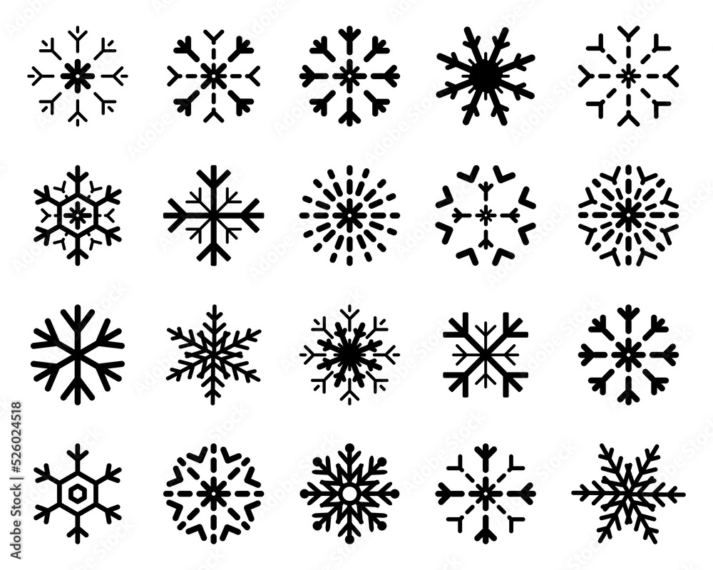 Sticker snowflakes collection. black snowflake vector icons in different shapes. snow icon. winter. christma