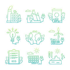 Set icons environmental, ESG concept. Gradient. Vector illustration isolated on a white background.