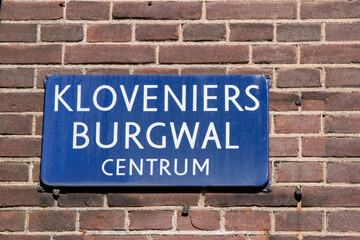 Fototapeta na wymiar Street Sign Kloverniersburgwal At Amsterdam The Netherlands 23-6-2022