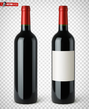 Vector realistic illustration of red wine bottles on a transparent background.