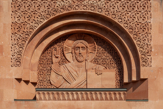 Fresco depicting Jesus Christ on the wall of an Armenian church in Moscow