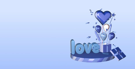 3D render podium display of balloons confetti heart gift box suitable for fathers day valentines day birthday card invitation