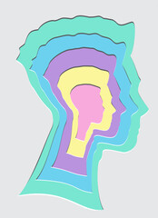 Tête d'adolescent de profil avec des couches de couleurs pour illustrer les différents âges de la vie ou des concepts psychologiques. Couleur facile à modifier. Illustration vectorielle