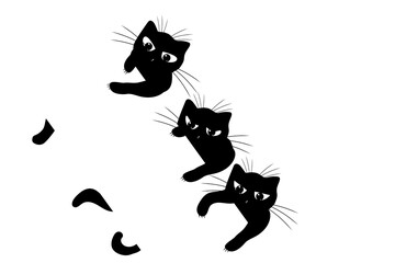 Set of cats. Domestic kitten. Black silhouette of cat head. Tatoo, print.