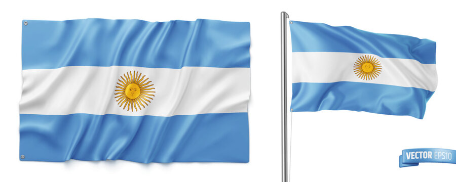 Vector realistic illustration of Argentinian flags on a white background.