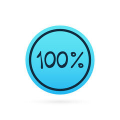 100 percent chart. Vector percentage infographic element. Blue circle isolated icon. Sign for download, growth, progress, business, finance, design