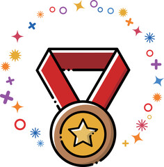 ランキングや広告に使える金メダルのラインアイコン.